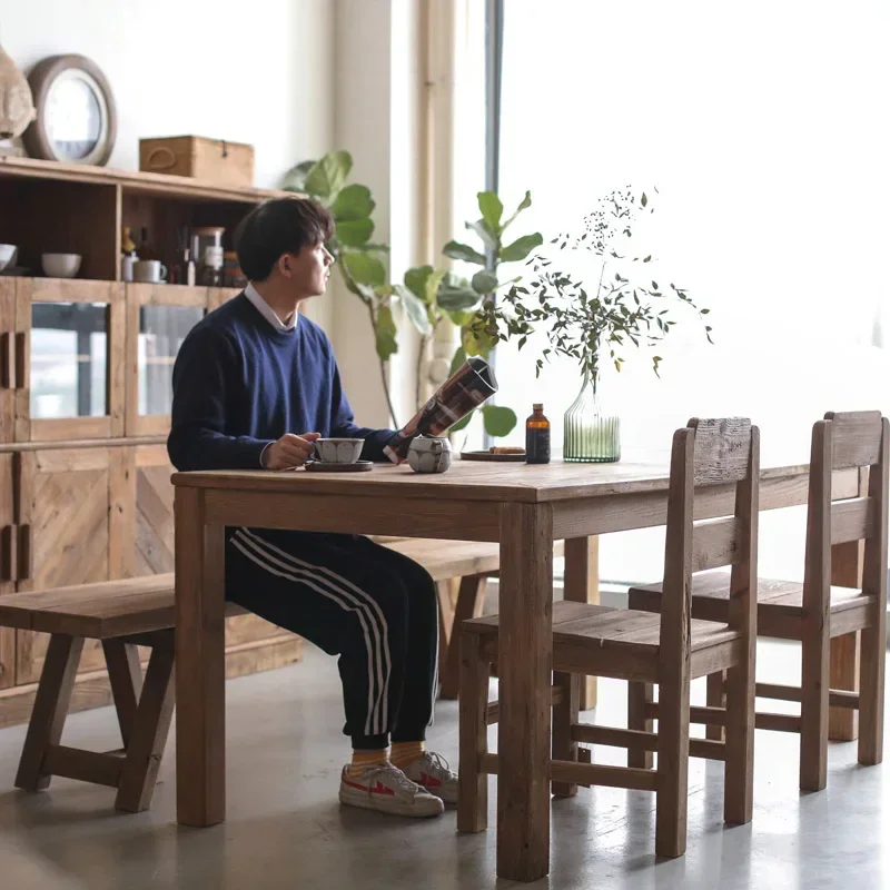 

Old Pine Style Retro Solid Wood Rectangular Eight-Seat Rectangular Table