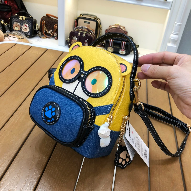 CREAM BEAR  Mini Backpack Leisure New Cartoon Cute Doll Little Yellow Bear Backpack Women\'s Fashionable Crossbody Bag Girl Gift