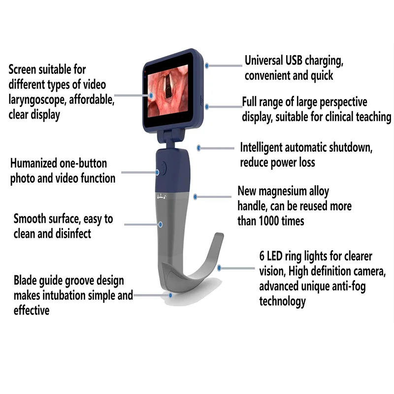 3.5 inch Touch Screen Video Laryngoscope Reusable Sterilizable Blades color Digital Video Laryngoscope 6 Blades Optional