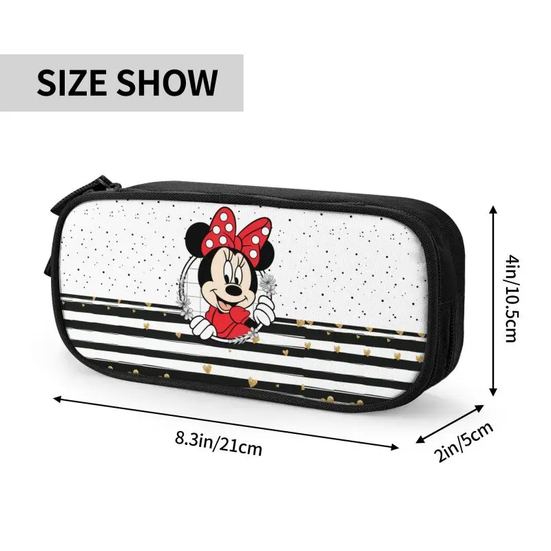 Imagem -04 - Estojos de Lápis Personalizados Minnie Mouse e Polkadot Escola Bolsa de Lápis de Grande Capacidade Bolsa para Meninos e Meninas