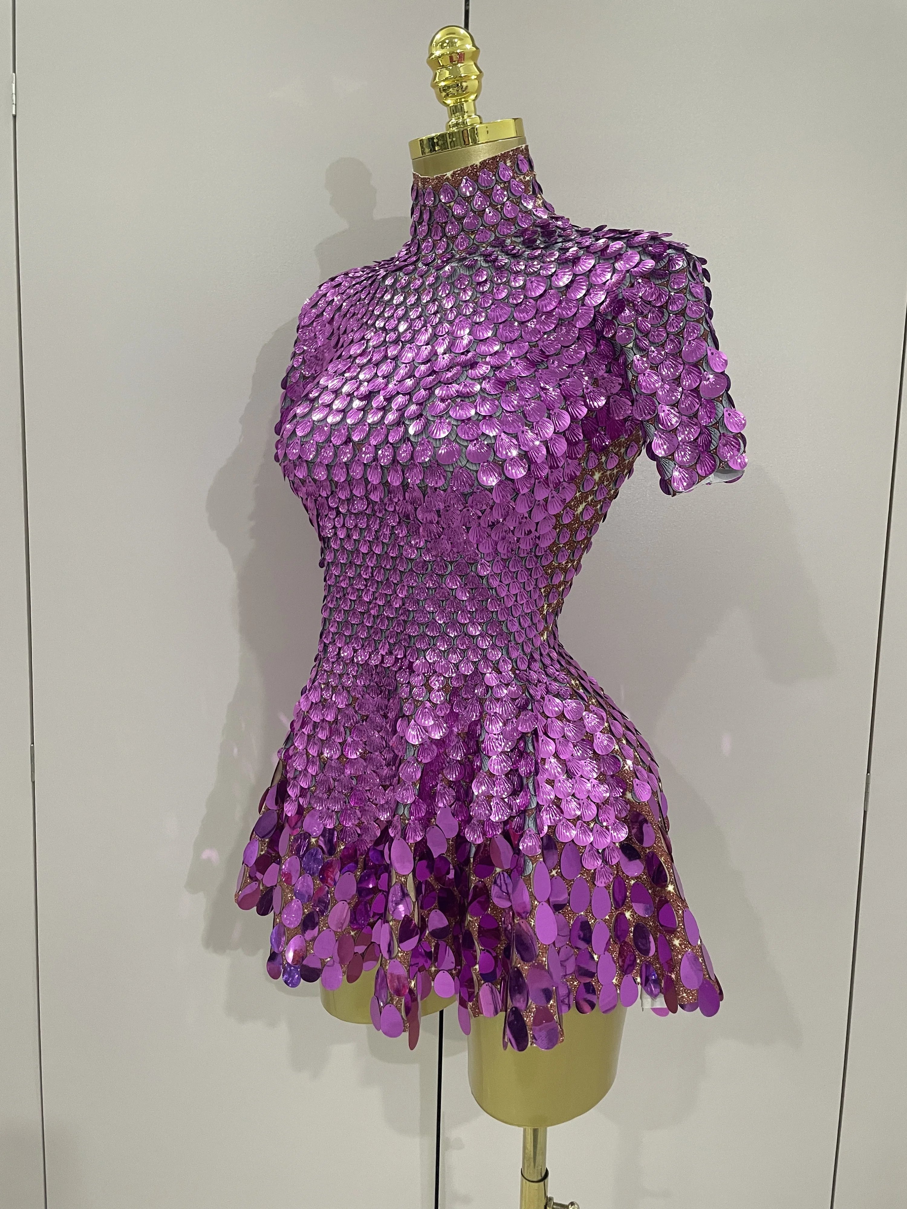 Luxury Sexy Shiny Shell Sequins Bodysuit Dress Women Birthday Party Dresses Nightclub Dance Performance Clothing Stage Costume
