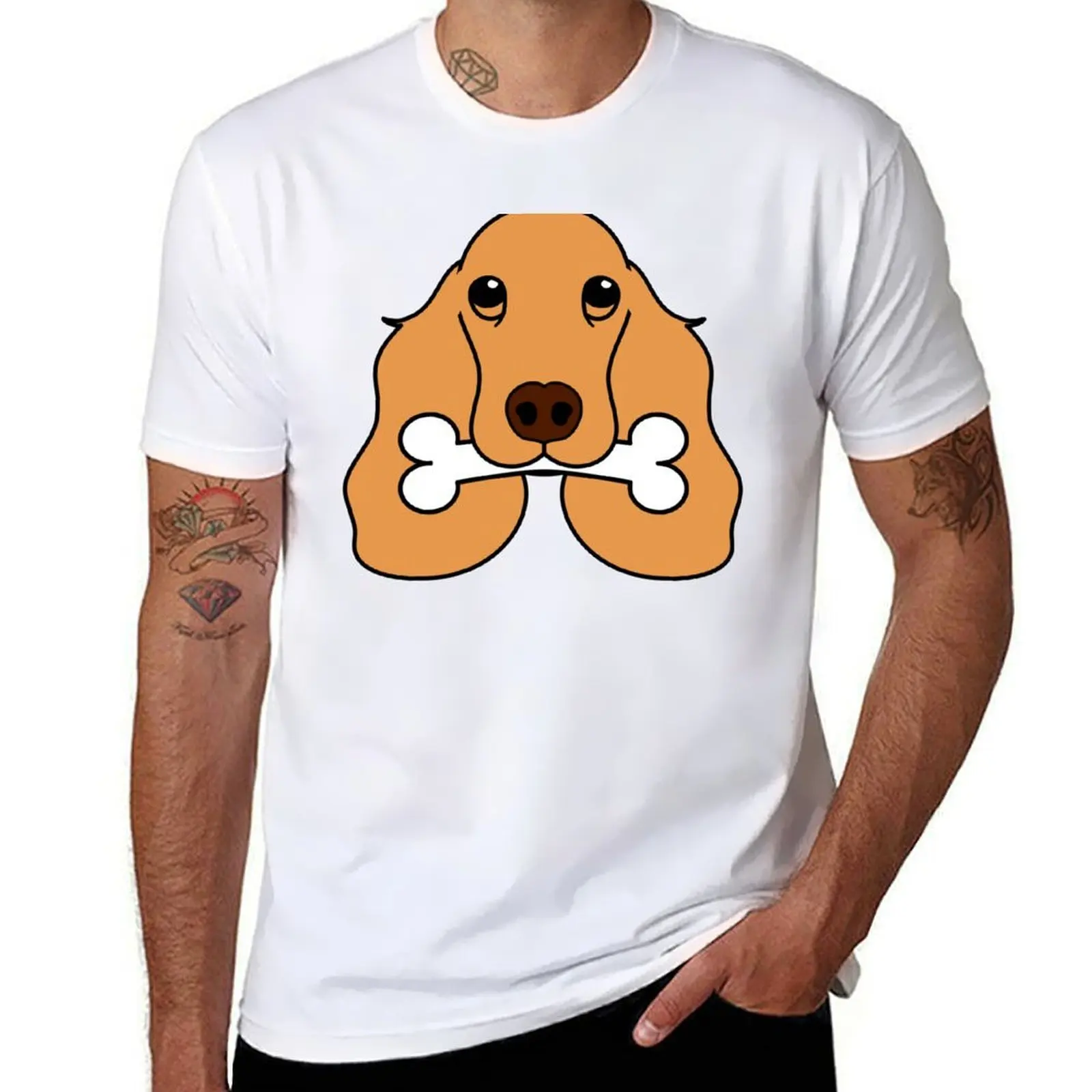 

English Cocker Spaniel Loves Bone T-Shirt t shirts for man graphic funny black cotton t-shirt plain for man package T-Shirt