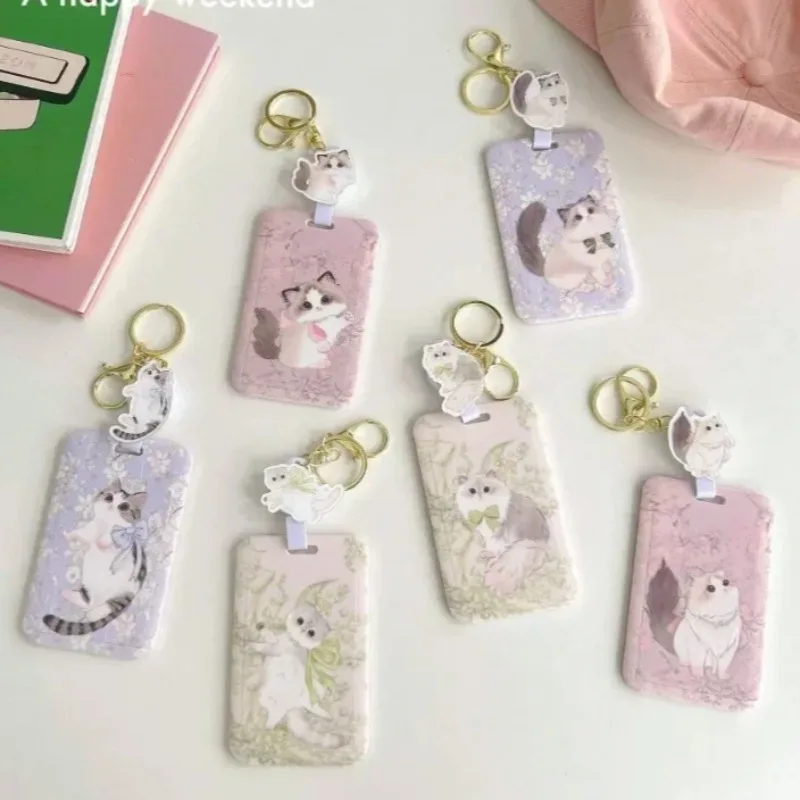 Cartoon Cat Badge Reels Working Permit Case ID Tag Pass Work Card Holder with Retractable Badge Reel Kpop Photocard Cover Case