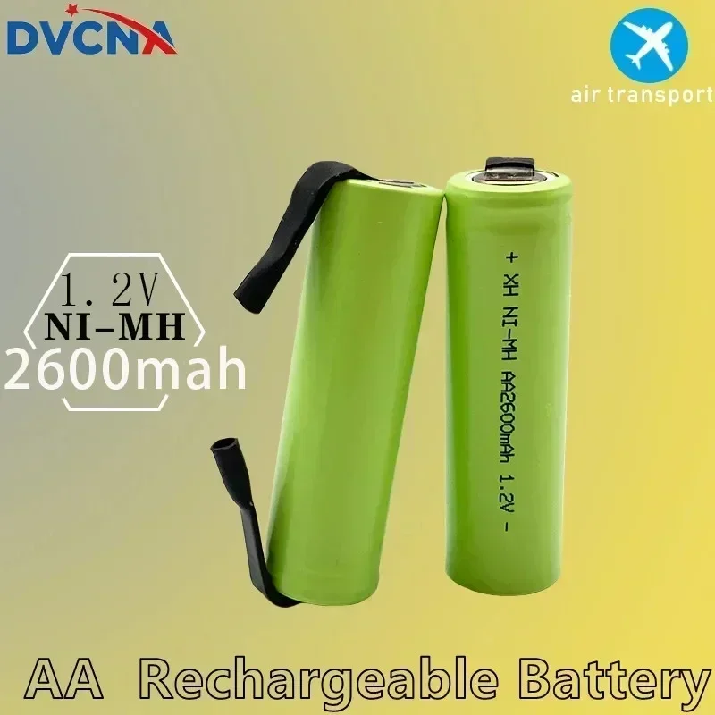 1.2V AA Rechargeable Battery, 2600mah, NI-MH Cell, Green Housing with Solder Tabs for Philips Electric Shaver, Razor, Toothbrush