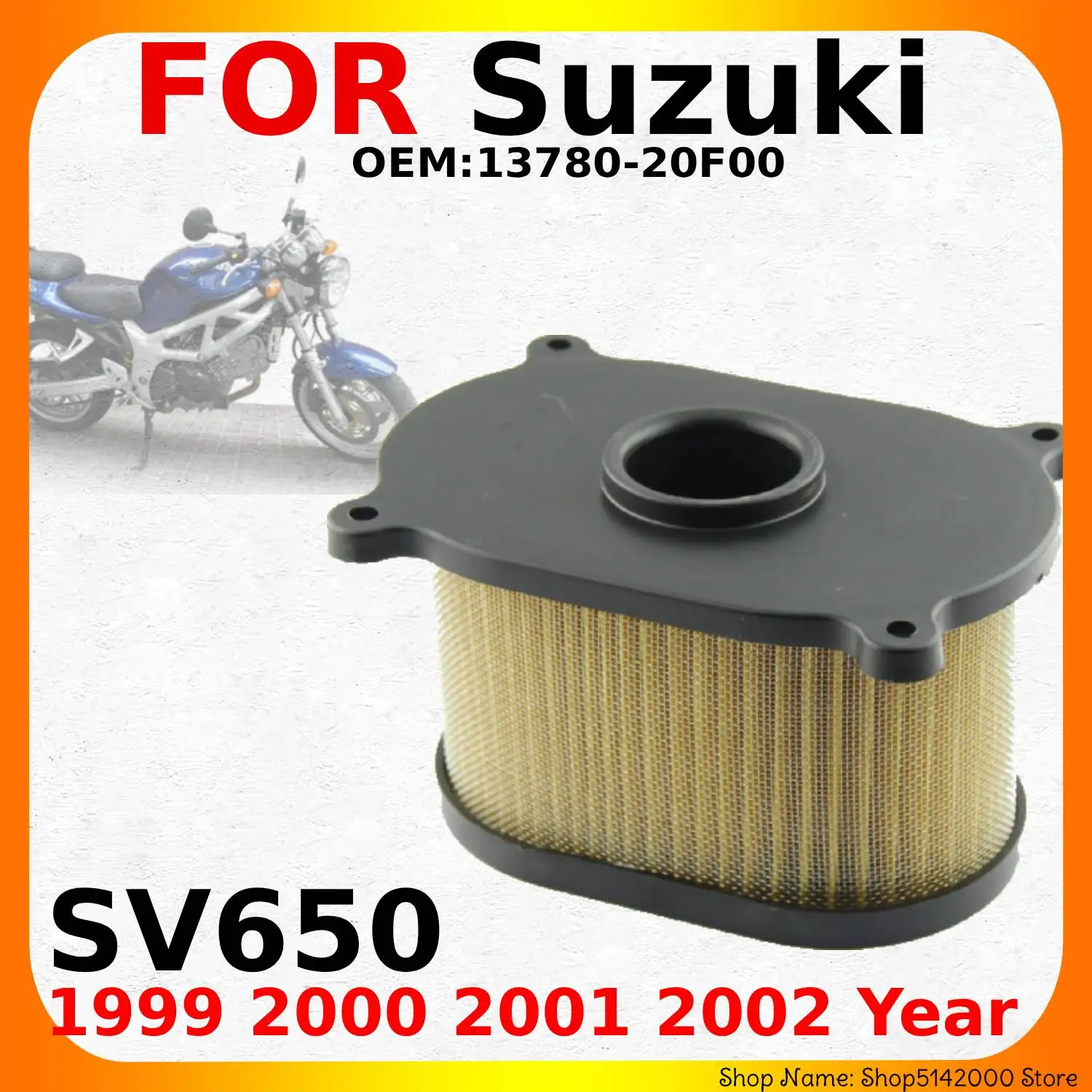 Elemento limpiador de entrada de filtro de aire para Suzuki, SV650, SV650S, 1999, 2000, 2001, 2002, Hyosung, GV 650, GT 250R, 650, 13780-20F00