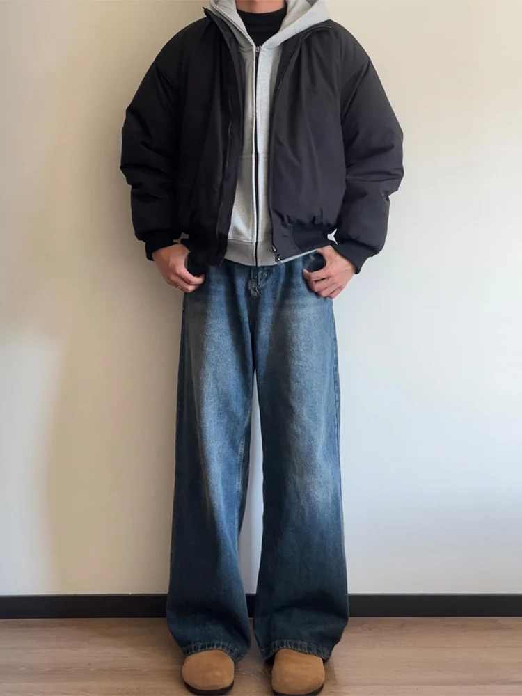 

Мужские джинсы American Sle Cleanfit в стиле ретро, синие, прямого кроя, осенне-зимние, драпированные, широкие брюки, расклешенные брюки Lazy Sle