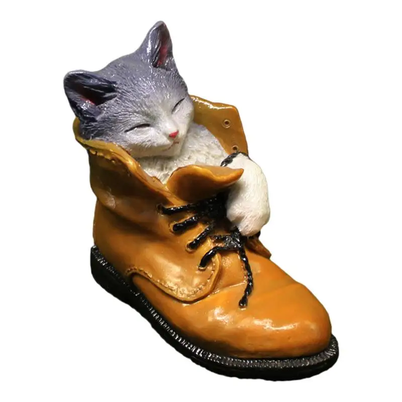 Miniature Garden Cat Cute Resin Boot Cat Craft Ornament Creative Succulent Animal Decorative Garden Decorations For Balcony Yard