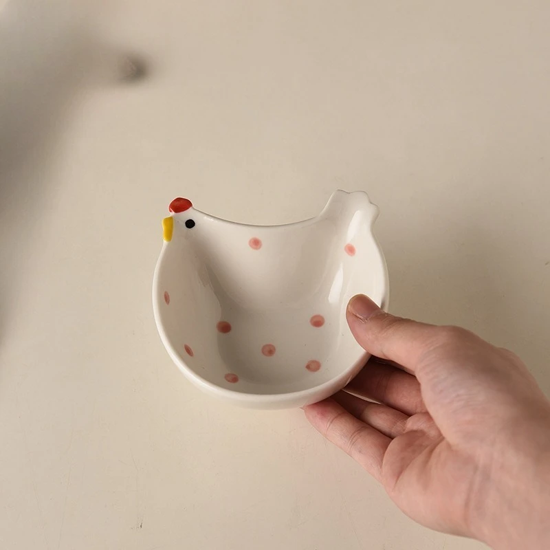 Platos creativos para salsa con diseño de pollo, plato de cerámica bonito y de dibujos animados, plato de condimentos para olla caliente para el hogar y plato de vinagre para Dumpling