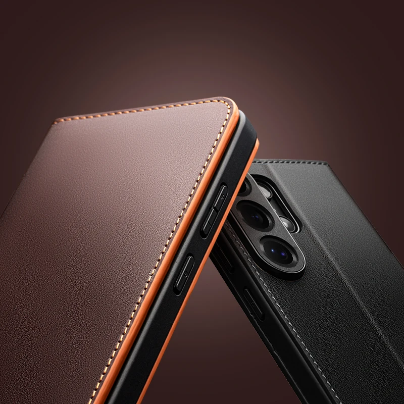 

Original Qialino Genuine Leather Flip Phone Case For Samsung Galaxy S26 S25 Ultra Plus Natural Card Slots Retro Wallet Cover