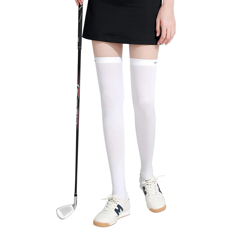 Calcetines altos deportivos de seda de hielo para mujer, protección solar para las piernas, para montar al aire libre, Golf