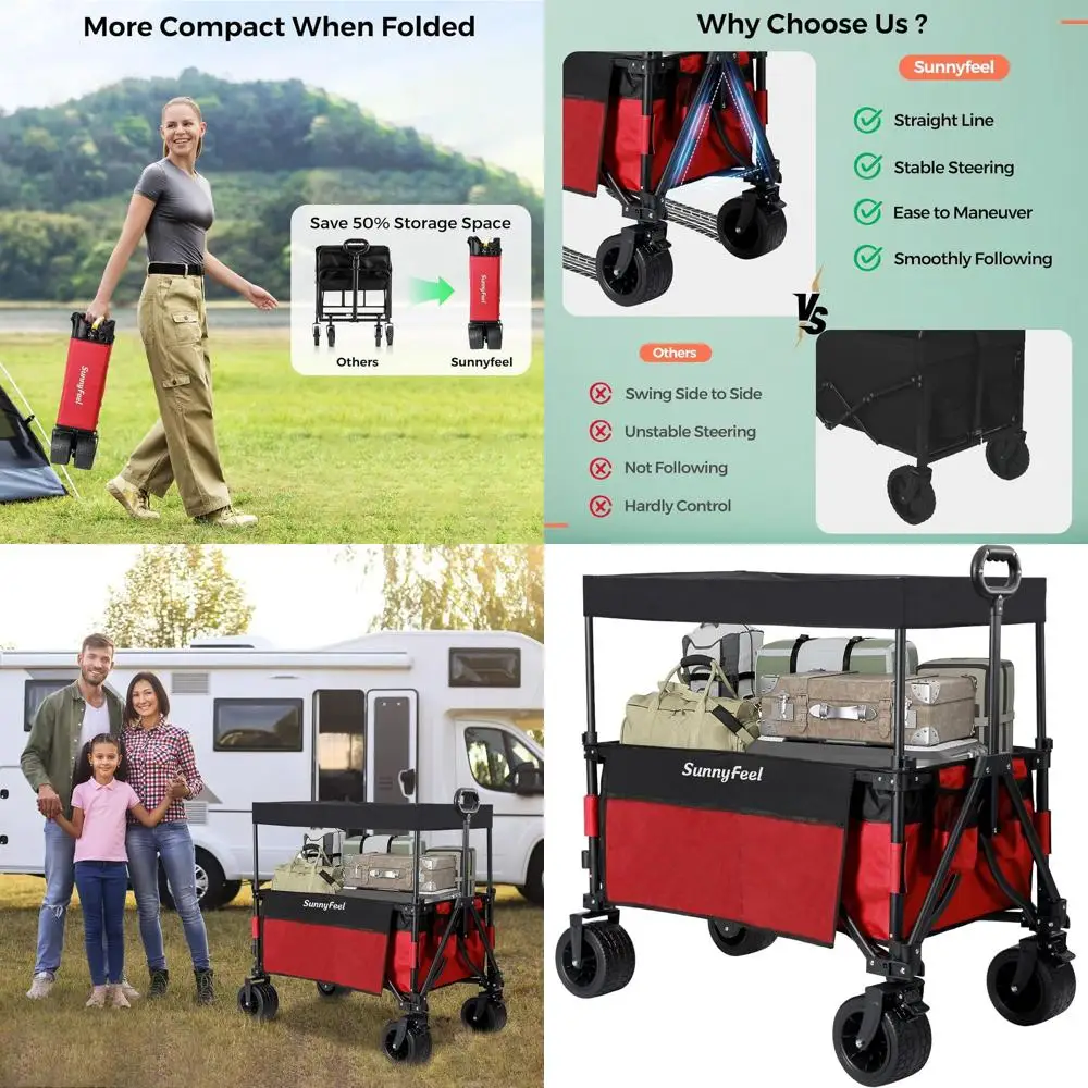 

Складной красный универсал 3-в-1 емкостью 220 фунтов, хранилище 230 л, 7 вездеходными колесами и задней полкой.