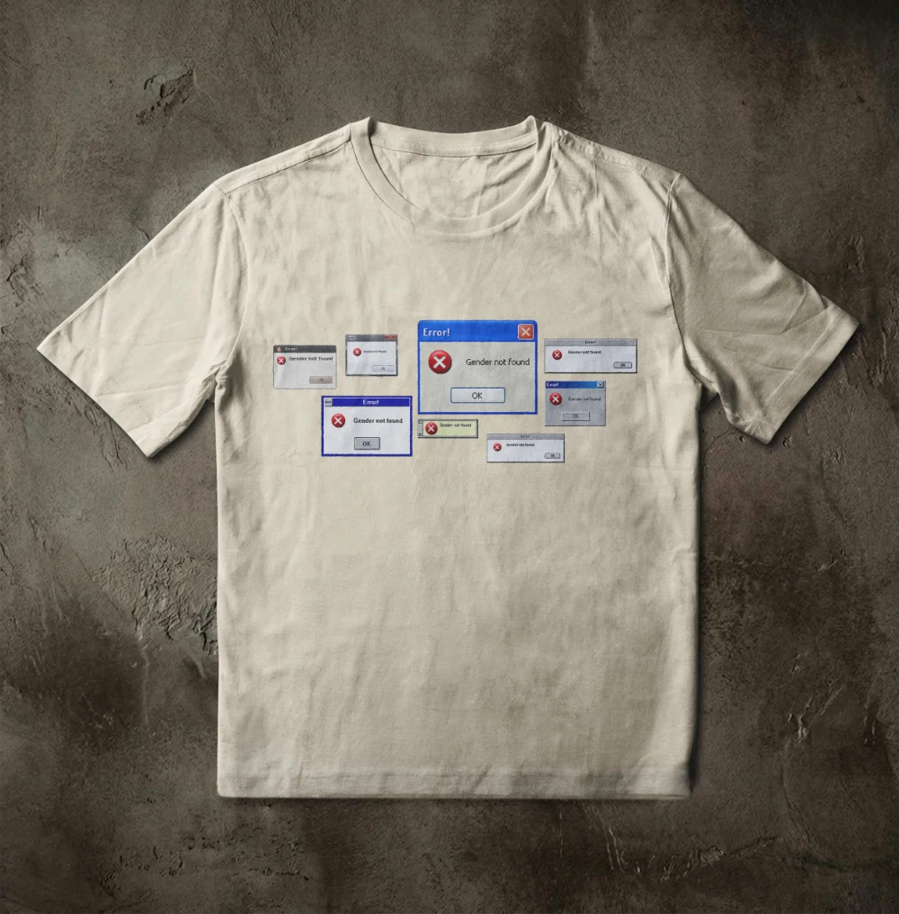Gender Not Found Retro Operating System Error T-shirt, Non Binary Gender Pride, Y2K Malfunction Steam Wave Top