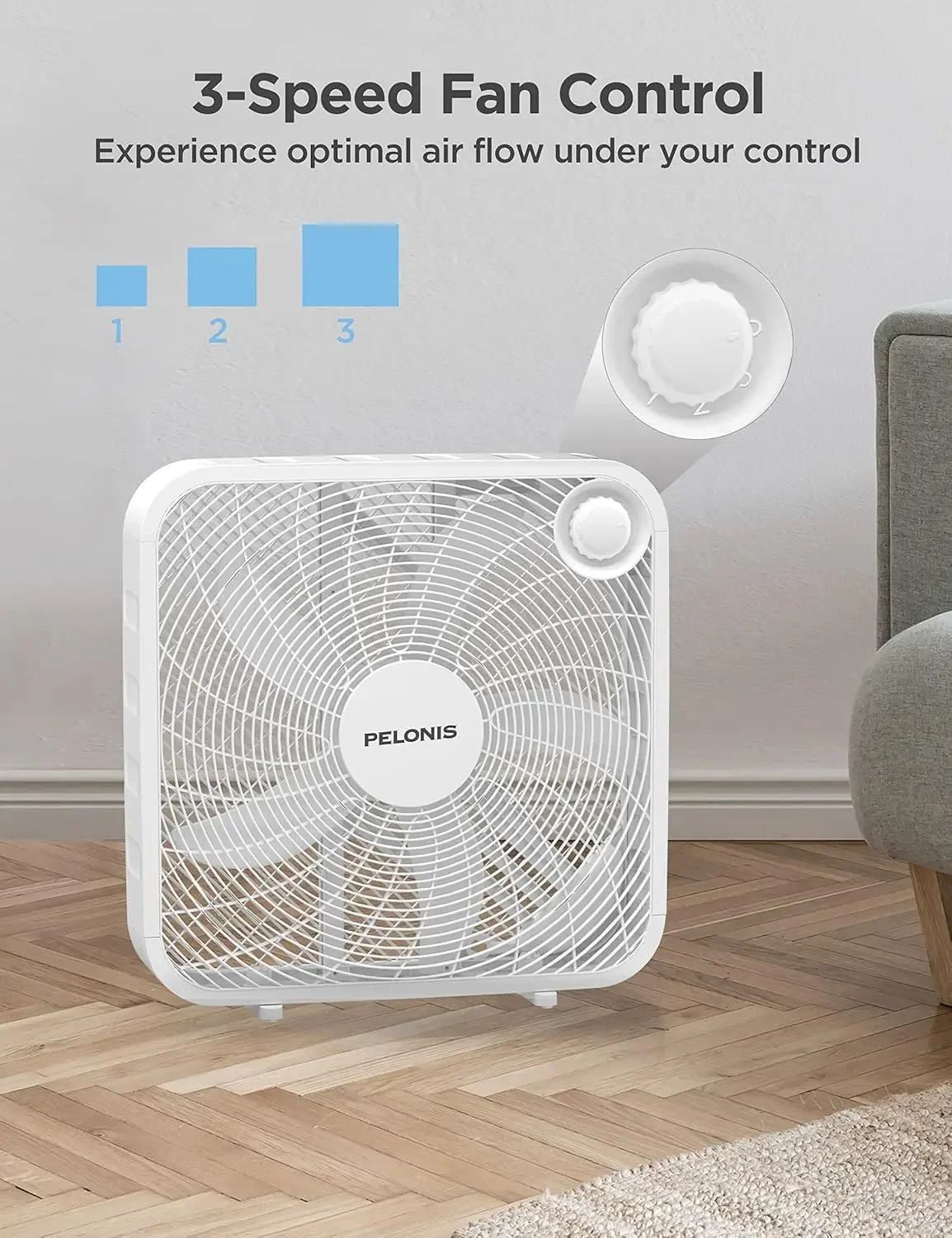 Ventilatore a scatola a 3 velocità per circolazione a forza intera con condizionatore d'aria, bianco