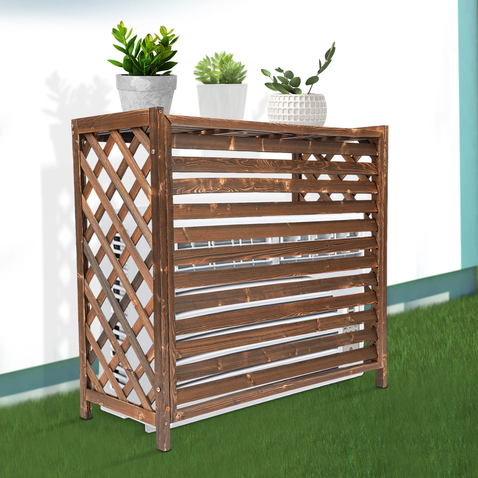 Rustic Wooden Air Conditioner Fence Screen AC Covers Garden Fences Home Decoration