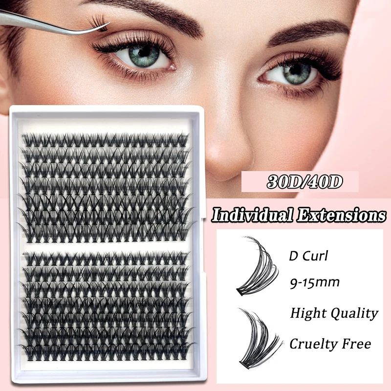 

Cluster Kit Lashes 280 Pcs 30P 40P D Curl Individual Segmented Lashes Extensions DIY Natural Soft Reusable Make Up Tools