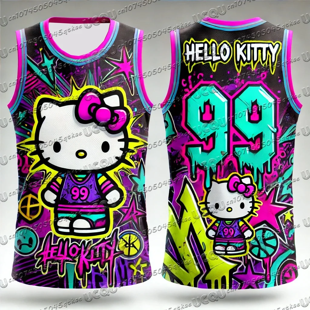 2025 جديد عصري Kawaii مرحبا كيتي سترة المرأة الجولة الرقبة قميص غير رسمي الشارع في الهواء الطلق تشغيل كرة السلة التدريب العلوي