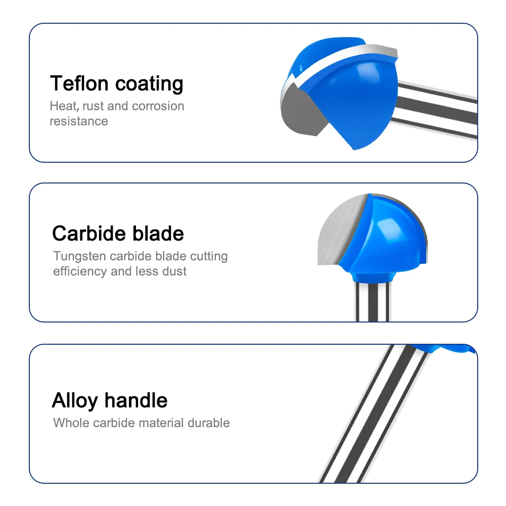 1-8pcs 6mm 1/4in Shank Round Nose Cove Box Router Bit Cutting Diameter Double Flute Core Box Woodworking Tool for Edge Forming
