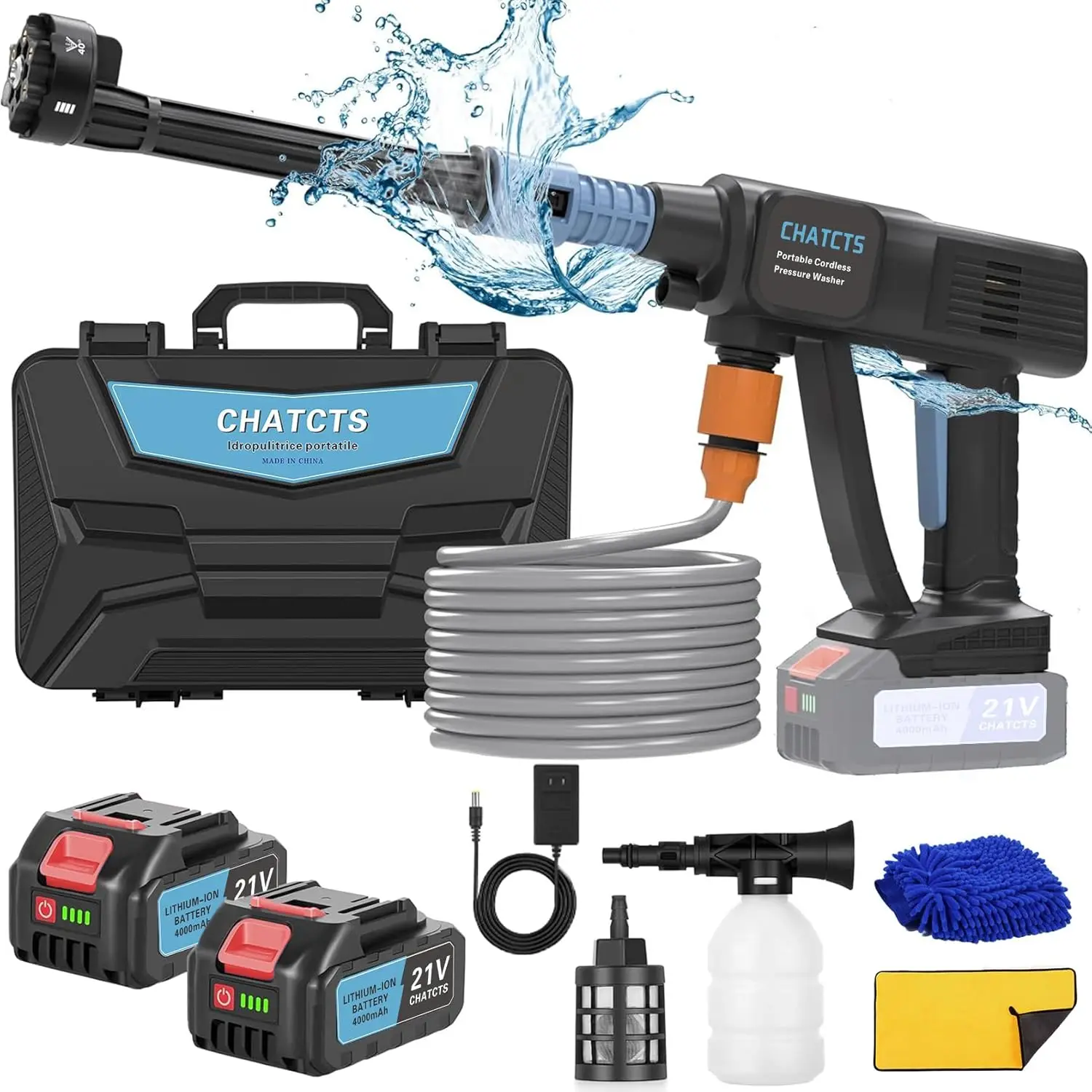

Cordless Pressure Washer 980PSI with 2 Batteries, 6-in-1 Nozzle & 5m Hose for Car, Floor Cleaning