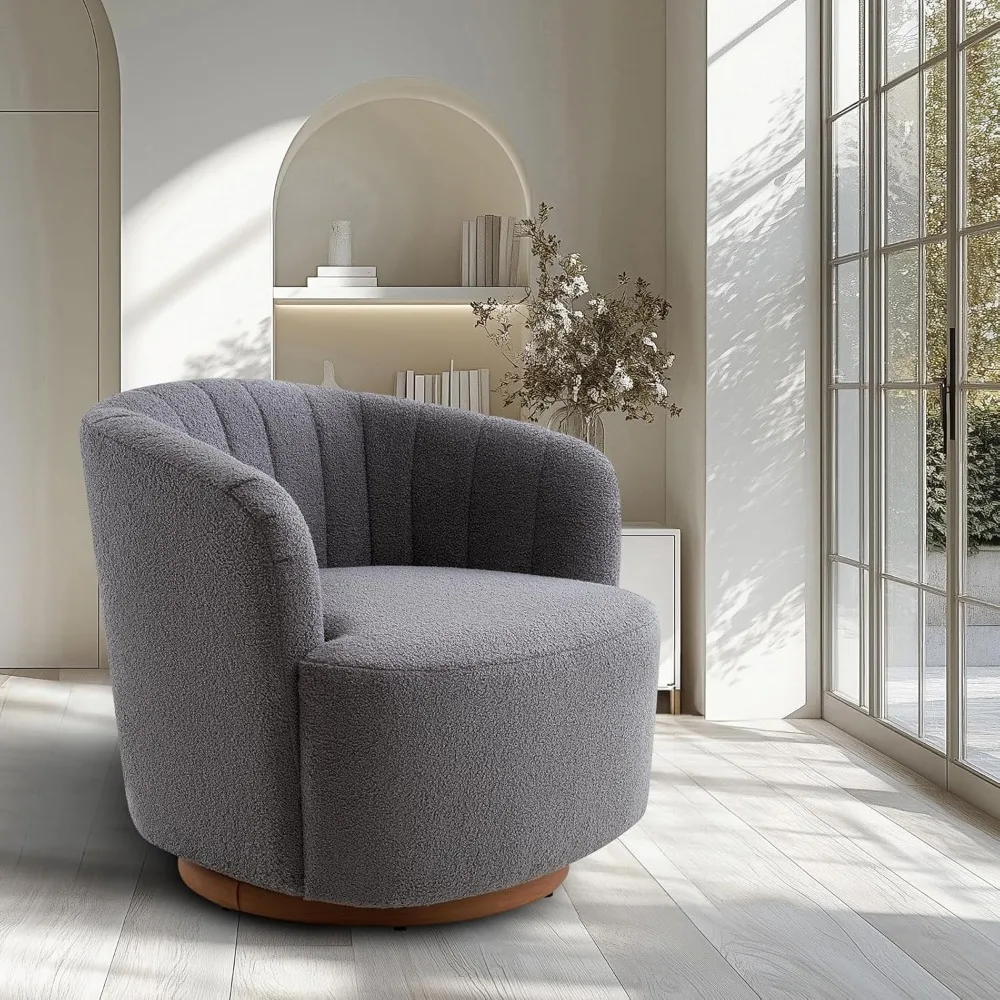 Modern Swivel Accent Barrel Chair, Comfy 360° Round Living Room Bedroom Chairs, Upholstered Vanity Reading Armchair, Velvet Gray