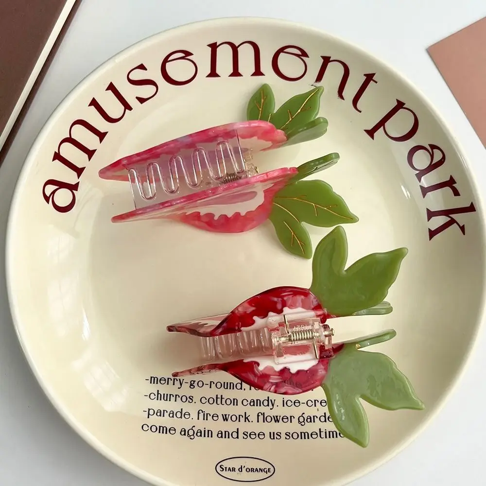 

French Style Heart Strawberry Hair Claw Love Headwear Fruit Hairpin Barrette Korean Style Acetic Acid Hair Clip Female