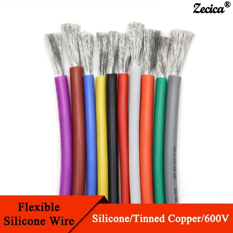 Resistente ao Calor Fio de Silicone, Cobre Flexível, Alta Temperatura, 30, 28, 26, 24, 22, 20, 18, 16, 15, 14, 13, 12, 10 AWG, 1m, 5m