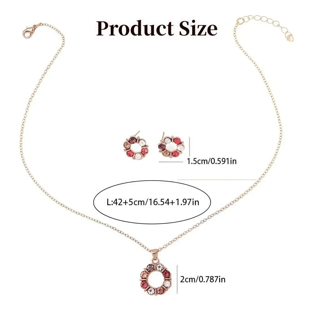 3pcs Gold Color Necklace Earrings Set Simple Style Glass Diamond Earring Jewelry Sets Circle Shape Design Exquisite Stained