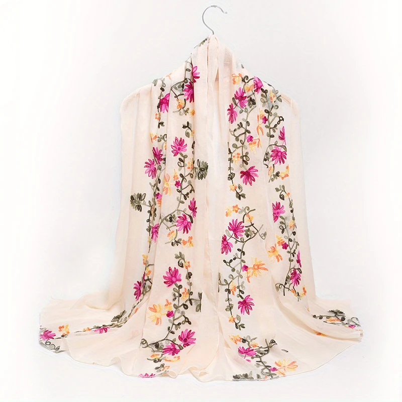 Fashionable design embroidered flower pattern women\'s scarf shawl elegant and breathable daily versatile accessory 85 * 180cm