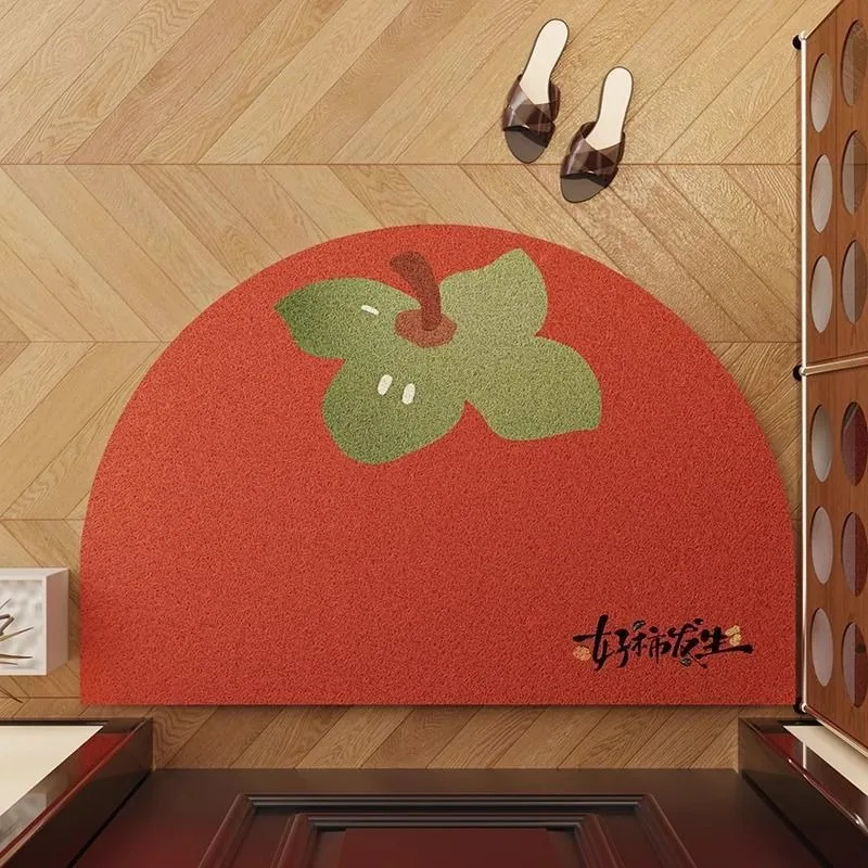 

Красный праздничный полукруглый шелковый коврик для прихожей, можно обрезать, пыленепроницаемый, износостойкий напольный коврик