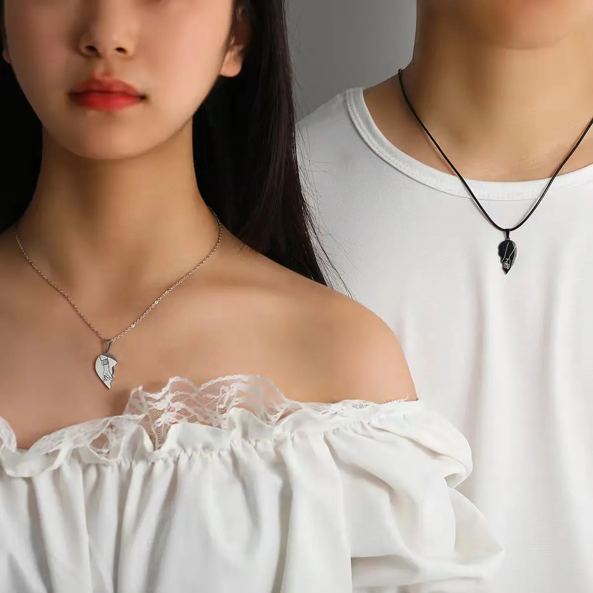 Stainless Steel Heart Puzzle Pendant Couple Necklace Pendants Necklaces for Lovers Valentine\'s Day Jewelry Christmas Couple Gift