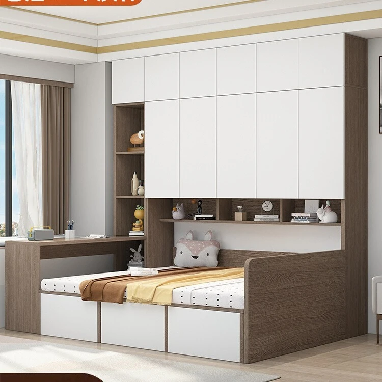 

Tatami bed wardrobe integrated small apartment storage bed multi-functional with desk solid wood children's bed combination