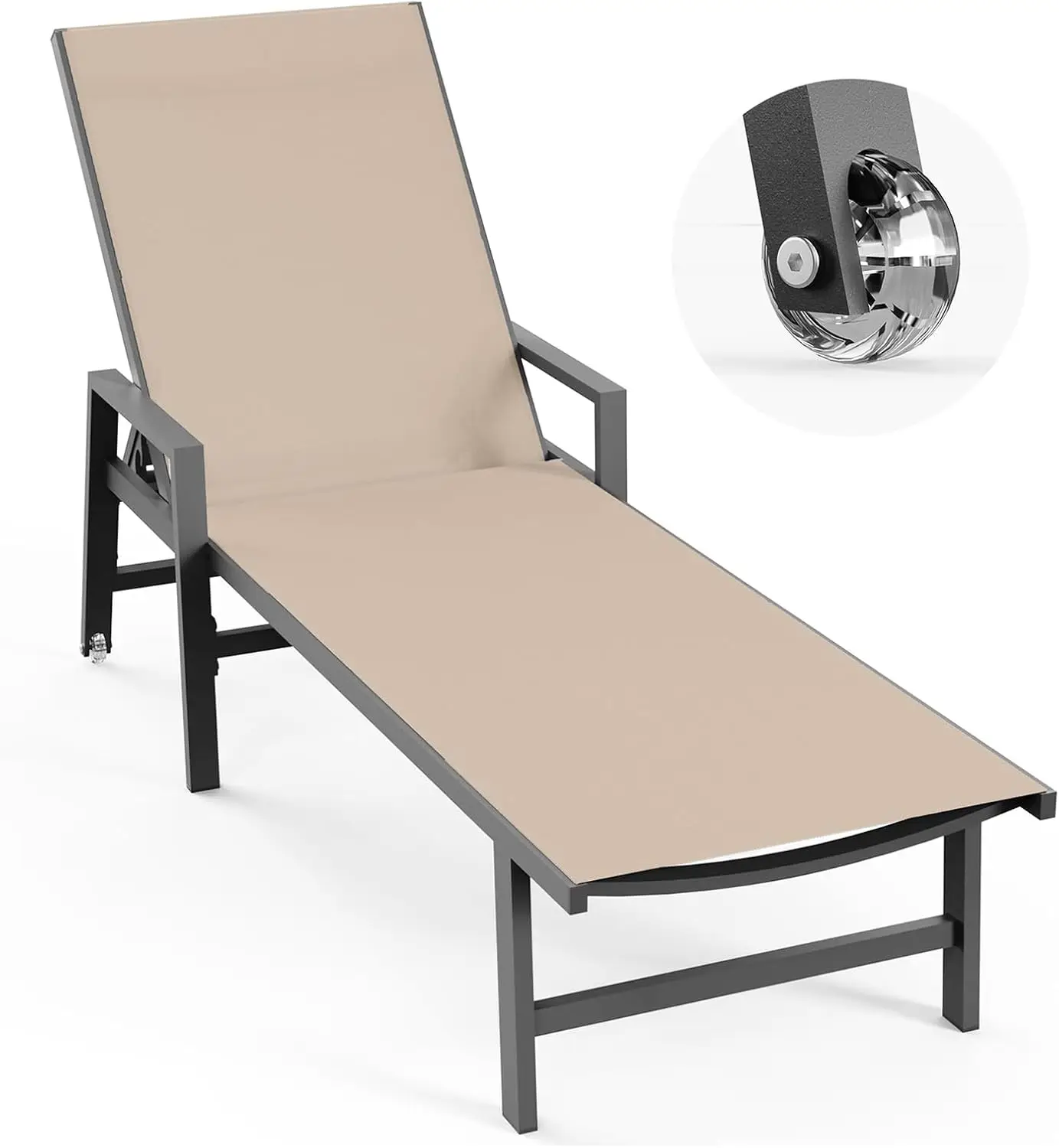 ^Patio Chaise Lounge Chair Outdoor with Wheels&Armrests, Aluminum Pool Lounge Chairs 5-Position Adjustable Recliner, Outdoor