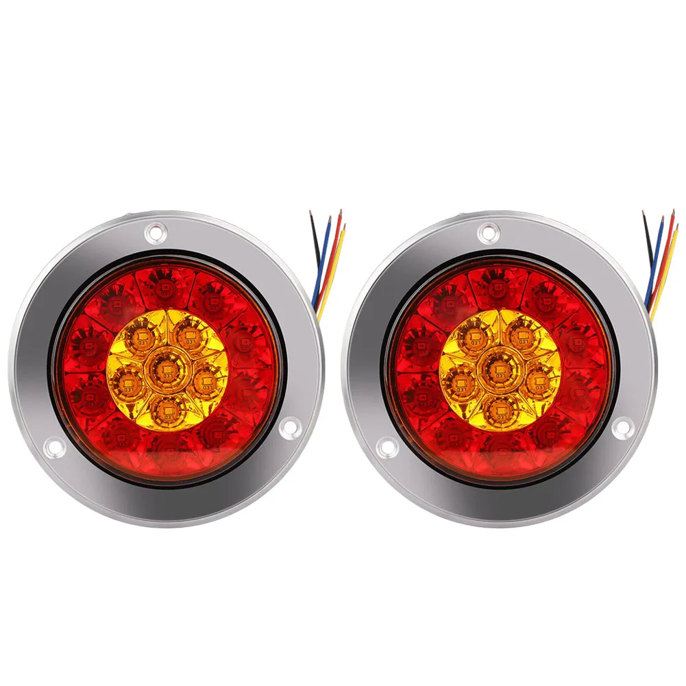 Quality Material 24V Car Turn Light Round Rear Brake Lamps Convenient 2pcs Red+Yellow Tail Stop Lamp for Truck