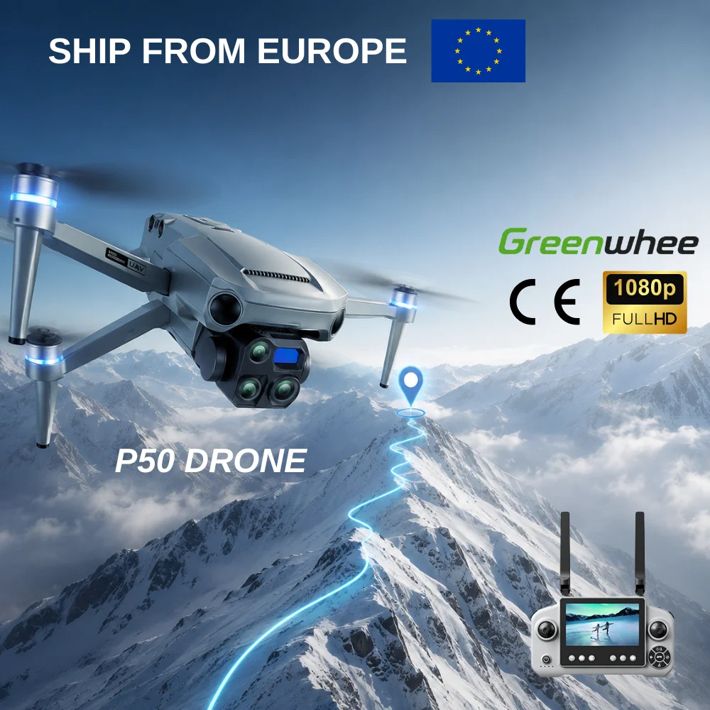 Greenwhee P50 Faltbare GPS-FPV-Drohne, Dreifach-1080P-HDR-Kamera-Drohne mit Hindernisvermeidung, automatischer Heimkehrfunktion, Nutzlast-Lieferfunktion, 4,5-Zoll-Bildschirm-Fernsteuerung, tragbarer