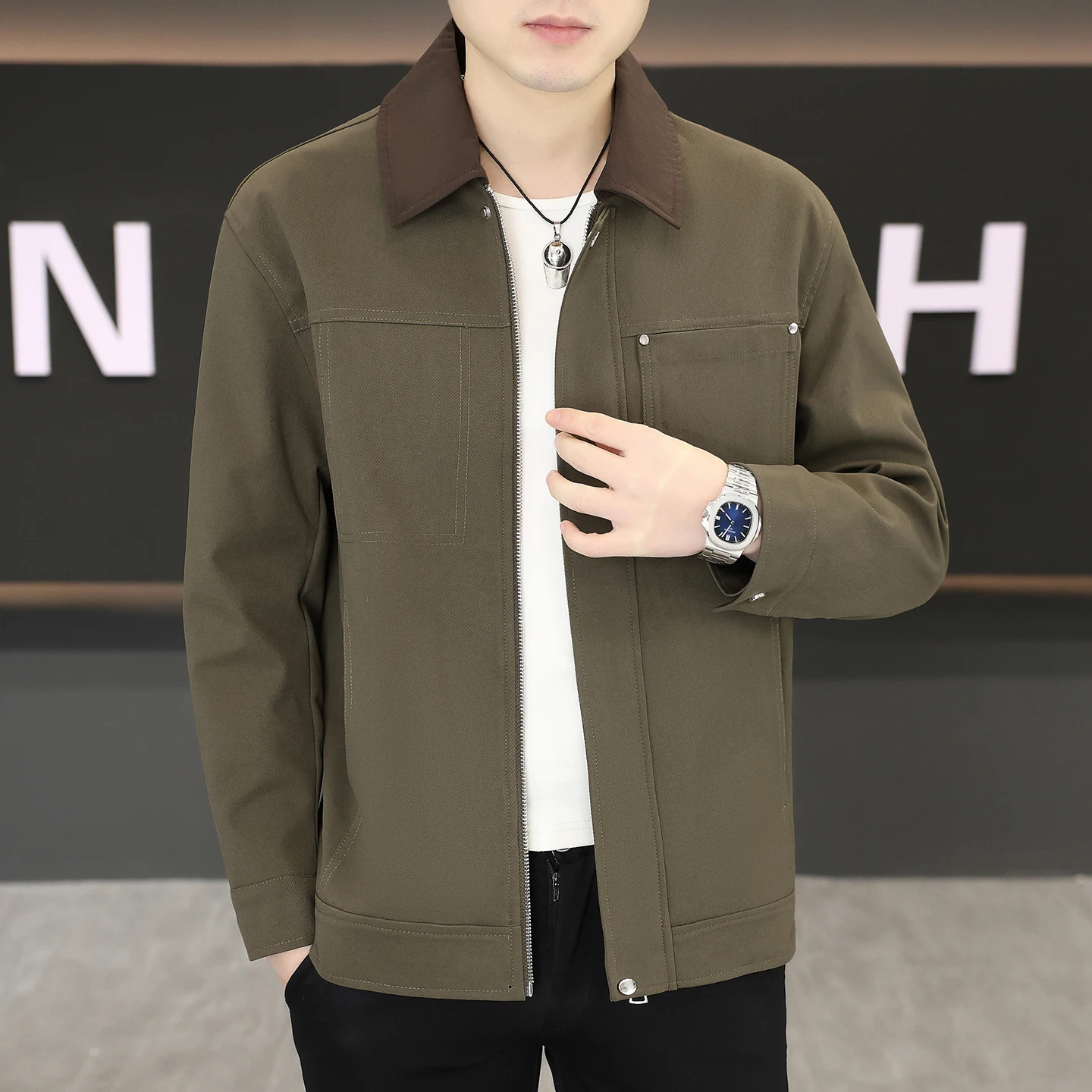 

2026 Korean Spring Autumn Spliced Jacket Men Fashion Business Casual Outwear Coats Social Streetwear Men Jacket Men Clothing