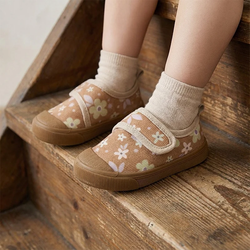 

Холщовые кроссовки с цветочным принтом для маленьких девочек, повседневная обувь для малышей, весенняя дышащая обувь с защитой от ударов