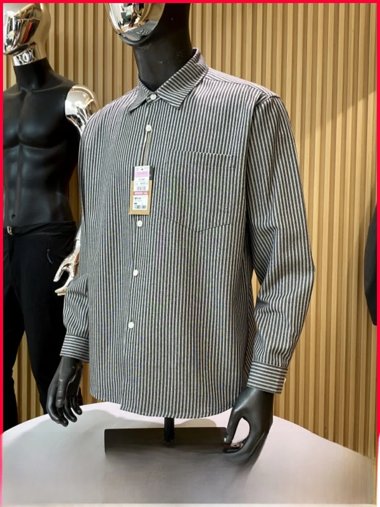 

Retro Striped Long Sve Men's Casual Comfortable Faionable Spring irt Stand Fit Button Detail Polyester Blend Cotton...