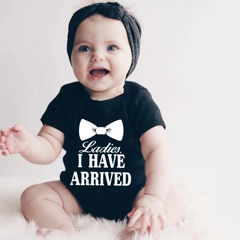Cotton Baby Boy Bodysuit Short Sleeve Bow Print Letter 