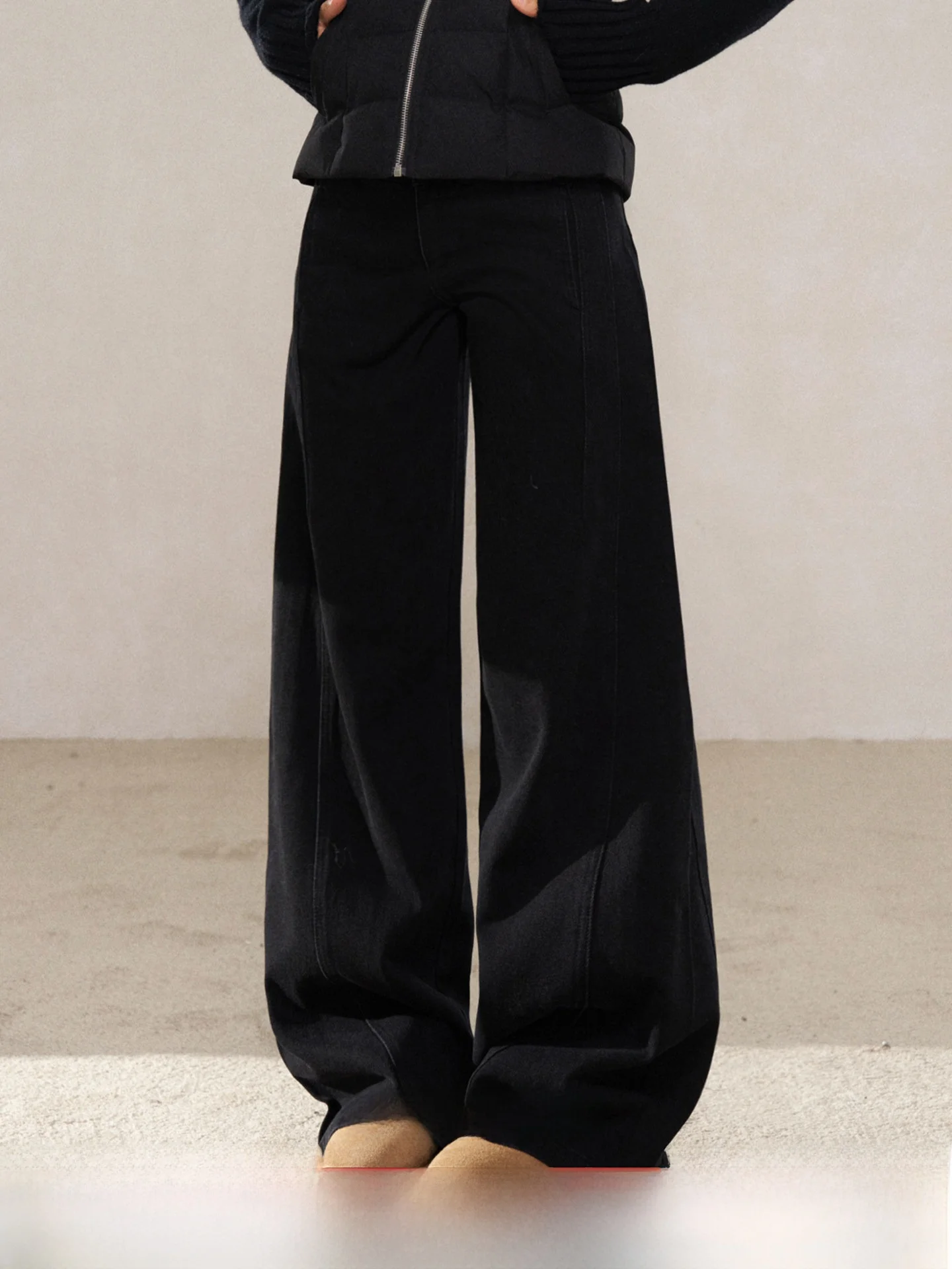 

Джинсы с высокой талией и прямыми штанинами в американском стиле, женские, зимние, новые, свободного кроя, широкие брюки, универсальные длинные брюки