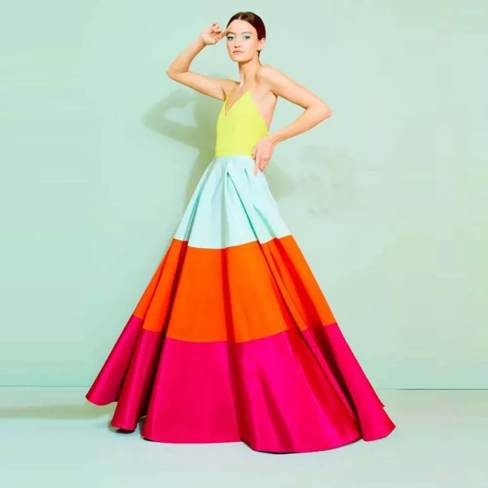 

Trendy Multi Colors Satin Long Skirt High Waist Floor Length Colorful Taffeta Prom Maxi Skirts Custom Made Saia Longa NO TOP