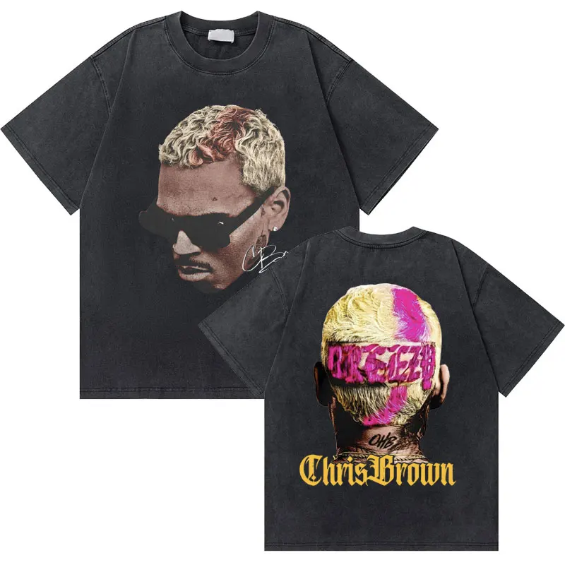 

Washed Vintage Streetwear Rapper Chris Brown Breezy Album Cover T-shirts Men Women Hip Hop Fashion Tshirt Male Oversized Tees