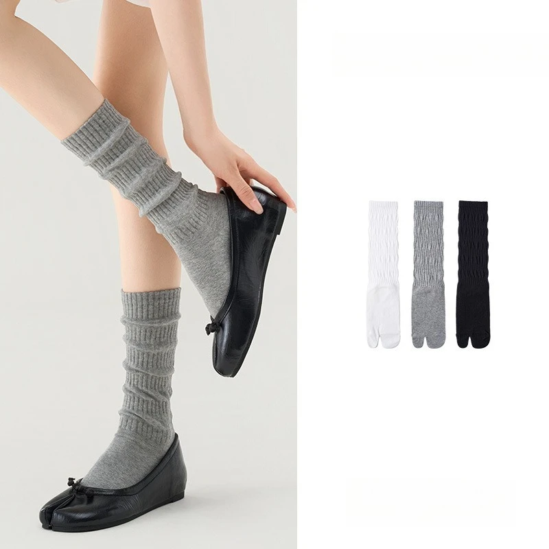 

Y2K Cotton Elastic Two Fingers Socks Solid Color Stripe Comfortable Soft Two-Toed Japanese Harajuku Style Women Men Tabi Sox