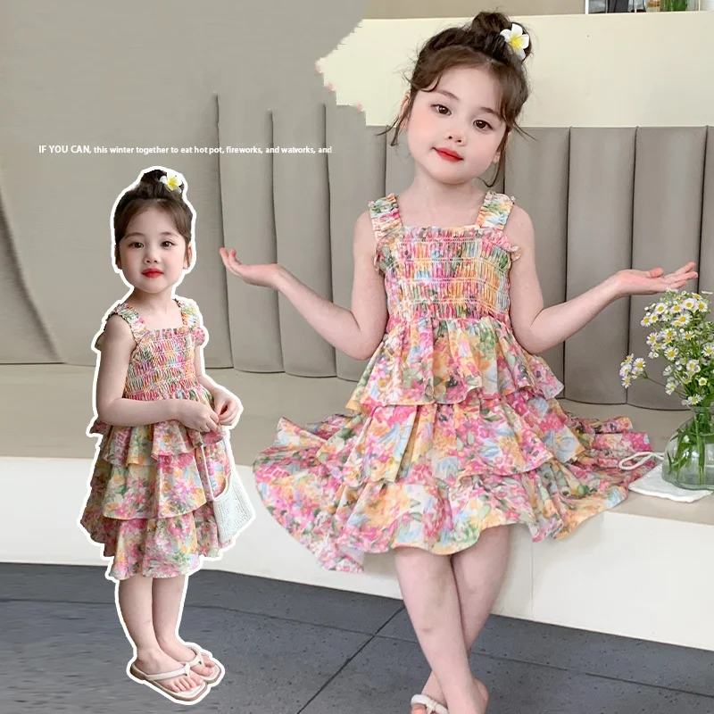 

Baby Girls Dress Size 2-9Y Sweetheart Classic A-Line Layered Dress Child Summer Sleeveless Dresses Toddler Girls Casual Outfit