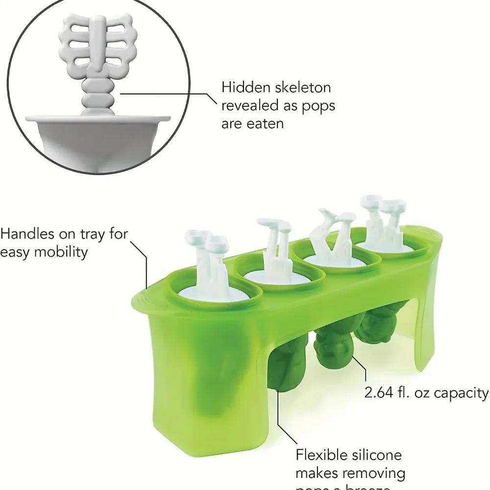 Summer Zombie Popsicle Mold Snow Monster Halloween 4-komorowy Horror wielokrotnego użytku Silikonowa forma do lodów na patyku Przybory kuchenne DIY