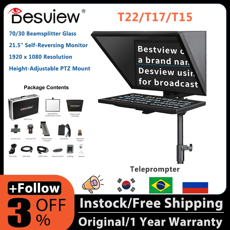 Desview Bestview T22 T17 T15 Teleprompter  professional broadcast teleprompter with ultra-clear 22-inch optical mirror