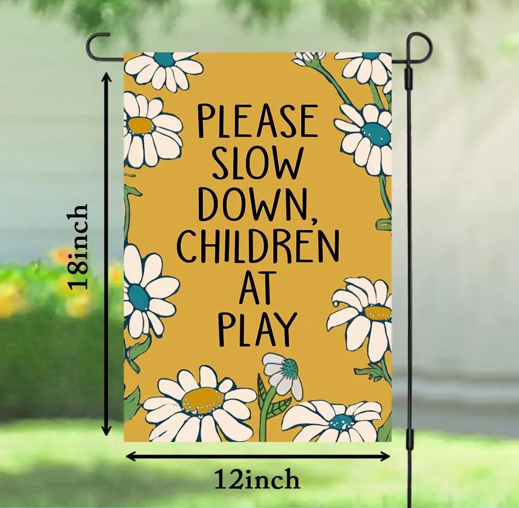 Please Slow Down Children At Play Garden Flag, Yellow, 12'x18' XAA UUV EEU SSL