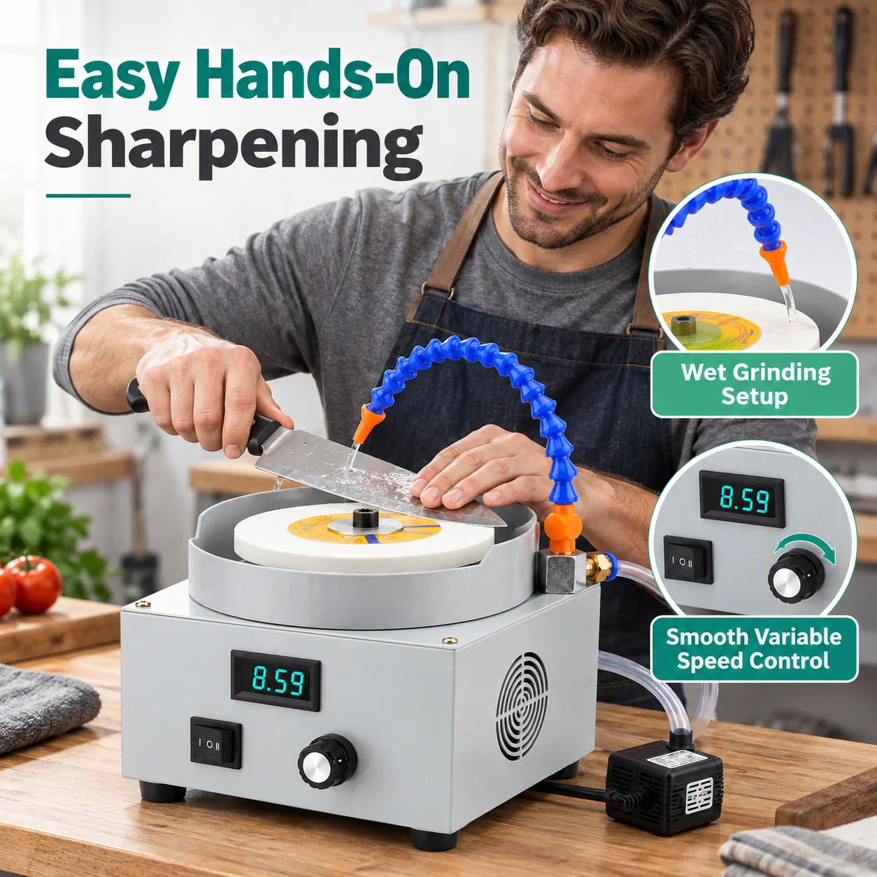 AOLIVIYA Electric Knife Sharpener Bench Grinder 24V 2000RPM Variable Speed Wet Dry Flat Lap Grinding Machine For Blades Tools
