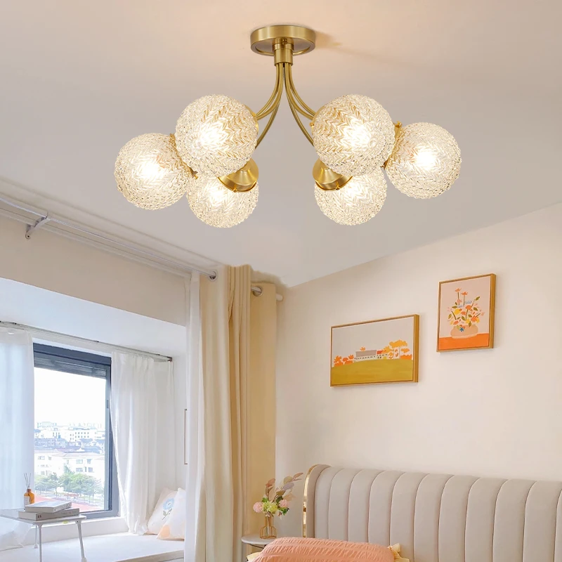 Nordic Koperen Led Kroonluchter Glazen Lamp Voor Woonkamer Slaapkamer Keuken Studie Plafond Hangende Verlichting Glans Woondecoratie