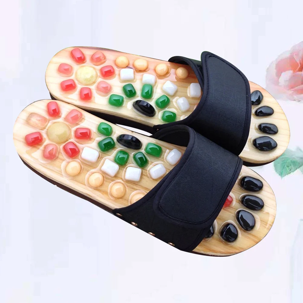 

1 Pair Massage Slippers Size 37-38 Black Pu Eva Sole Foot Acupoints Relaxation Health Care Walking Sandals For Plantar Fasciitis