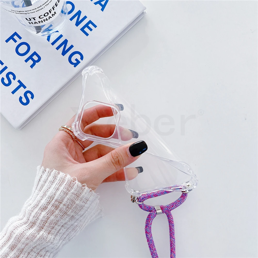 Necklace Lanyard Strap Chain Phone Case For iPhone 15 14 13 Pro Max 12 11 XS X XR Mini SE 6 7 8 Plus Transparent Soft Rope Cover