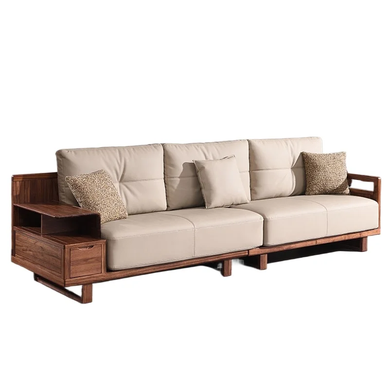 

Высококачественная мебель для гостиной, дома, новый китайский черный орех, современная кожаная прямая мебель